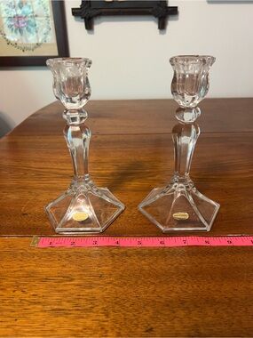 Vintage Clear Glass Candlesticks Pair -